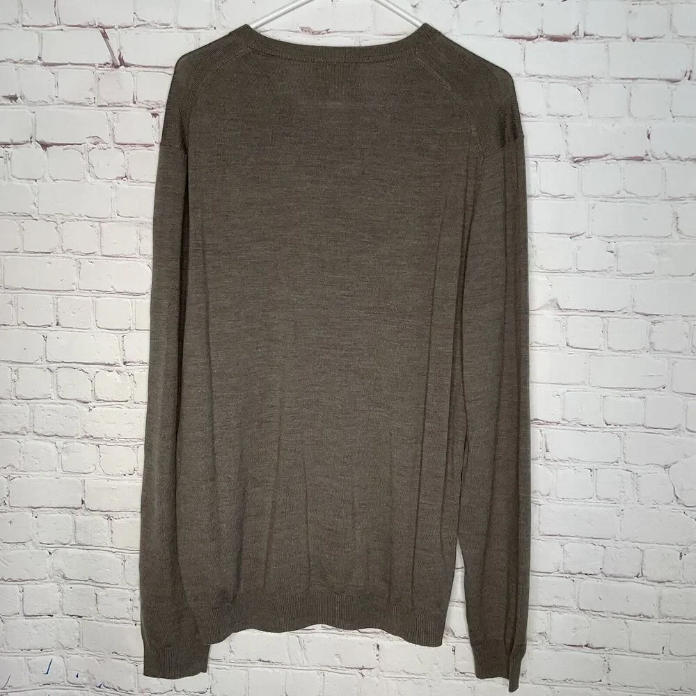 New Sweater‎ Joseph Abboud Men’s XXL Taupe Extra Fine Merino Wool V Neck Preppy